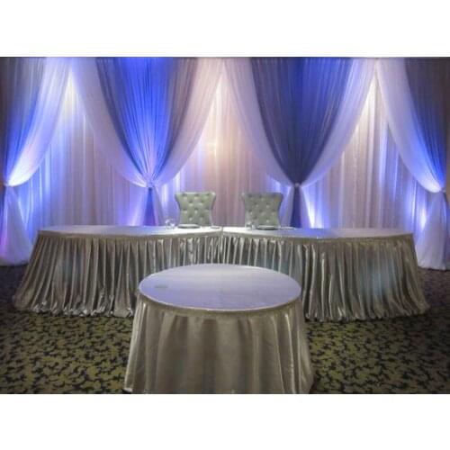 3M x 6M ice Silk White Wedding Backdrop with royal blue romantic swags stage drapes wedding Decoration