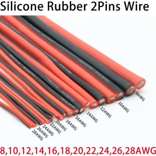 1M 16 18 20 22 24AWG 2Pins Ultra Soft Silicone Rubber Copper Electric Wire Black Red DIY LED Lighting Lamp Connector Cable