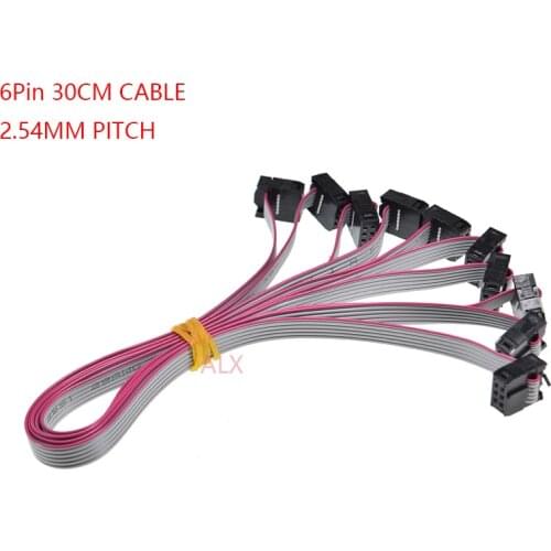 5PCS FC-6p 30CM 2.54MM pitch JTAG AVR ISP DOWNLOAD CABLE 6P WIRE 6PIN Gray Flat Ribbon Data Cable FOR DC3 IDC BOX HEADER