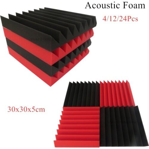 8/12/24PCS 300x300x50mm Studio Acoustic Foam Soundproof Absorption Panel Protective Sponge Sound Wedges Treatment Foam Black