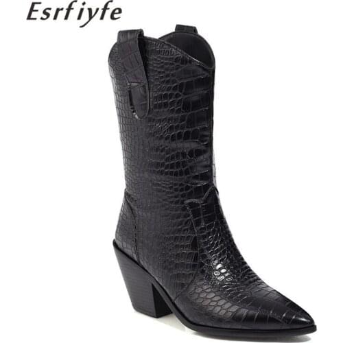 ESRFIYFE 2020 New Fashion Autumn Winter Women Stone Grain Point Toe Ankle Boots High Heel Womens Chelsea Boots Large Size 34-48