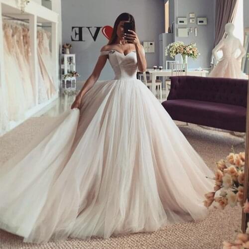 Church Bridal 2020 Charming Boat Neck Sweetheart Beading Lace Ball Gown Wedding Dress Bridal Gown