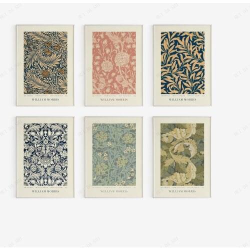 William Morris Flower Motif - Art Set of 6 - Botanical Pattern Wall Art - Art Nouveau - 19th Century Printable Art