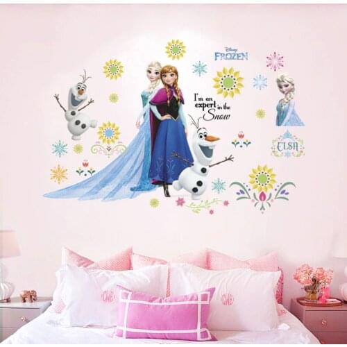 Disney Frozen Princess 45*60cm Wall Stickers For Kids Rooms Home Decor Cartoon Diy Elsa Olaf Wall Decals Pvc Mural Art