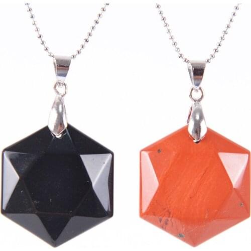 Faceted Hexagonal Natural Gem Stone Necklaces & Pendants Opal Lazuli Lapis Quartz Pink Tiger Eye Chakra Reiki Jewelry D817-D827
