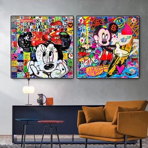 Graffiti Art Disney Mickey Mouse Catoon Posters Canvas Painting Abstract Prints Cuadros Wall Art Picture for Room Home Decor