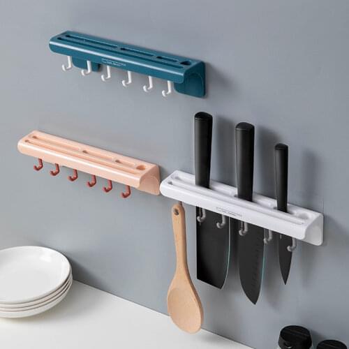 Kitchen Storage Organizer Shelf Hook Wall-mounted Punch-free Knife Holder with Removable Hook Kitchen Supplies Organized Rack