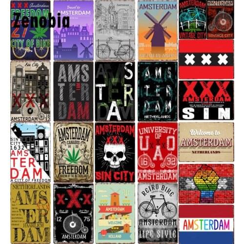 Metal Sign Wall Decor Amsterdam Tin Plaque Metal Poster Home Decoration Decorative Metal Plates Shabby Retro Home Wall Art Decor