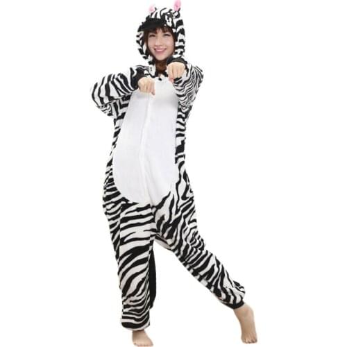 Zebra Kigurumi Animal Pajamas Women Onesies For Aduls Overall Suit Flannel Cartoon Sleepwear One-Piece Pijamas Halloween Cosplay