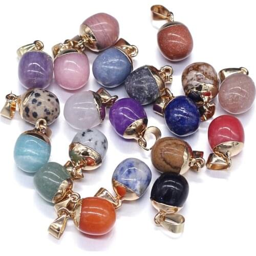 Natural Stone Rose Quarts Lapis Lazuli Necklace Pendant Small Bean Shape Natural Stone Pendant for DIYJewelry Making Size 13x18m