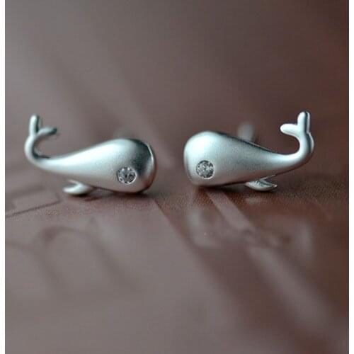 Daisies Real Pure 25 Sterling Silver Jewelry Cute Lovely Fish Whale CZ Eyes Stud Earrings Kids Women boucles d'oreilles argent