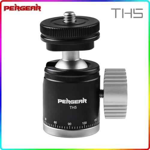 PERGEAR TH5 Tripod Monopod Ball Head Aluminum Alloy Cold Shoe with 1/4" to 3/8" Srew Adapters for Camera Photography