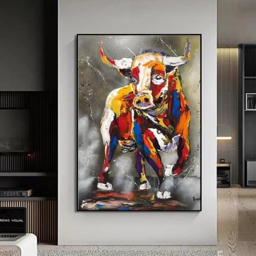 Modern Creativity Pop Art Graffiti Animal Cow and Dog Print on Canvas Painting Wall Art Picture for Living Room Home Decoration