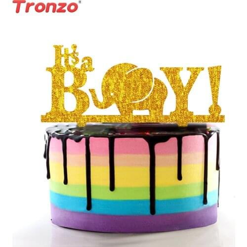 Tronzo Its a Boy Cake Topper Baby Shower Supplies Golden Elephant Acrylic Cake Toppers Birthday Party Decorations Kids Boy