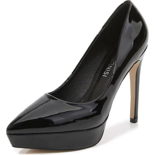 Women Shoes Pointed Toe Pumps Patent Leather Dress Wine Red High Heels Boat Shoes Wedding Shoes Zapatos Mujer