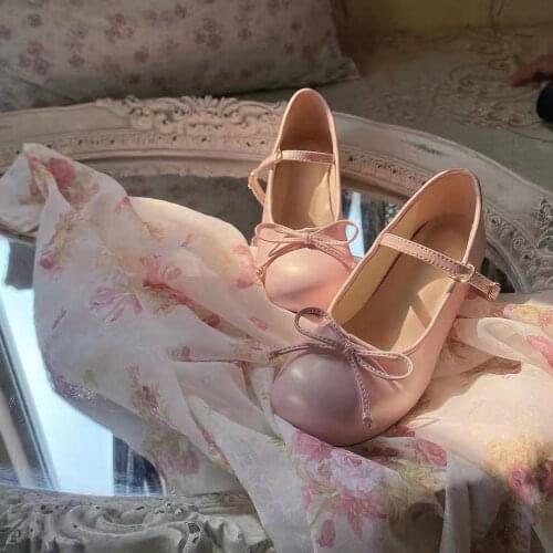 Apanzu Lolita Shoes Pink Women Shoes Flat Soft Bottom Lovely Soft Girl Lolita Round Head Shallow Mouth Low Heel Mary Jane shoes