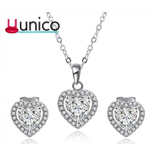 UUNICO 2018 hot Shiny Latest Jewelry Set For Wedding Women Cubic Zirconia Pendants Necklaces Earrings Set Valentines Gift whol