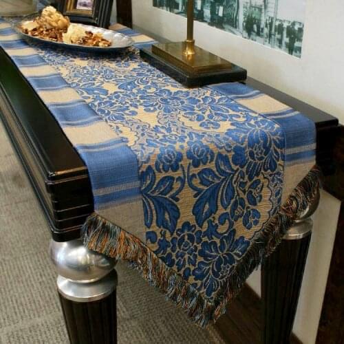 High-grade blue jacquard striped European table flag rectangular table cloth tchemin de table mariage