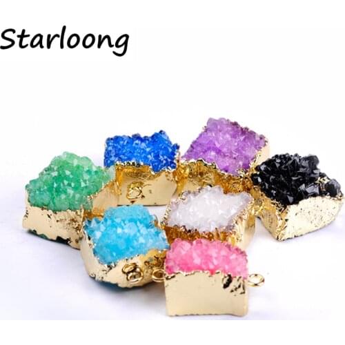 Top quality semi-precious square geode druzy quartz pendant connectors natural stone agata DIY making for necklace bracelet