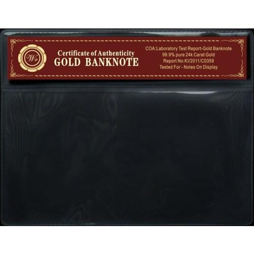 WR Collectible COA Frame Gold Foil Banknote Collection Plastic Case World Paper Money Protect PVC Case Art Crafts
