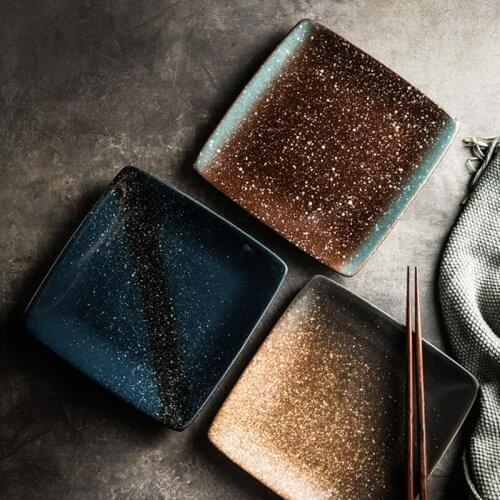 Japanese ceramic square steak pasta plate restaurant decoration sushi sashimi plate home retro porcelain tableware 8/10 inch