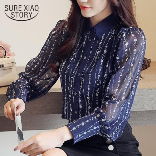 Women blouse fashion 2019 chiffon women shirts long sleeves women tops and blouses print floral female clothes blusas 1011 40