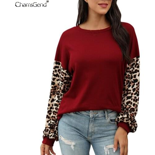Women Oversize T-shirts Leisure Color Matching Leopard Print T Shirts O-neck Long Sleeve Tops Fashion Tshirt Футболки Оверсайс