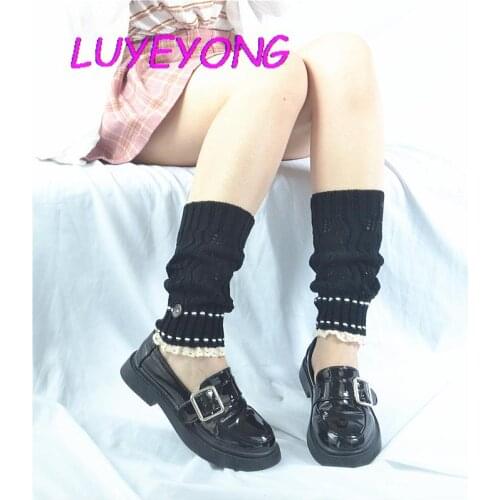 Lady Student jk Lace Patchwork Button Sweet Goth Sock Knitted Basic Women Short-length Autumn Leg Warmer 2020 Street Socks