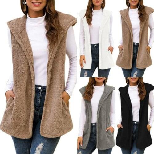 Womens Hoody Waistcoat Plain Fleece Vest Sleeveless Cardigan Lady Coats Jacket