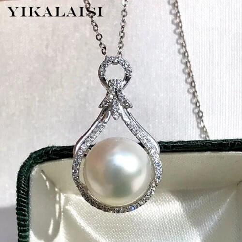 YIKALAISI 11-12mm Oblate Natural Freshwater Pearl Pendants Jewelry For Women 925 Sterling Silver Necklaces Office Style