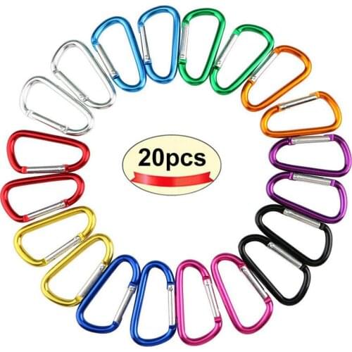 20PCS Carabiner Key Chain Clip D-Ring Locking Hooks Carabiner Aluminum D-Shape Keychain Backpack Home Camping Hiking