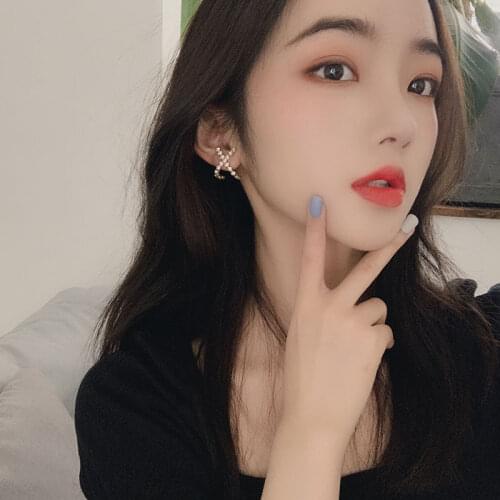 2021 New Concise Style Rhinestone Earrings Golden Geometric Cross Earring for Woman Simple Elegant Earrings Jewelry Wholesale