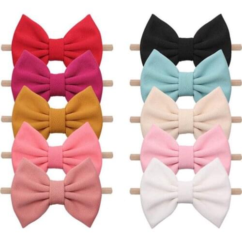Bulk 5.0“ Handmade Fabric Baby Bow Headband Nylon Hair Band For Babys Girls One size fits More 16 colors