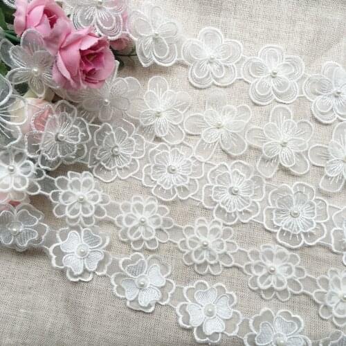 Off-white Organza Embroidery Applique Flower Lace Trim DIY Handmade Clothes Wedding Accessories 5Yds/lot
