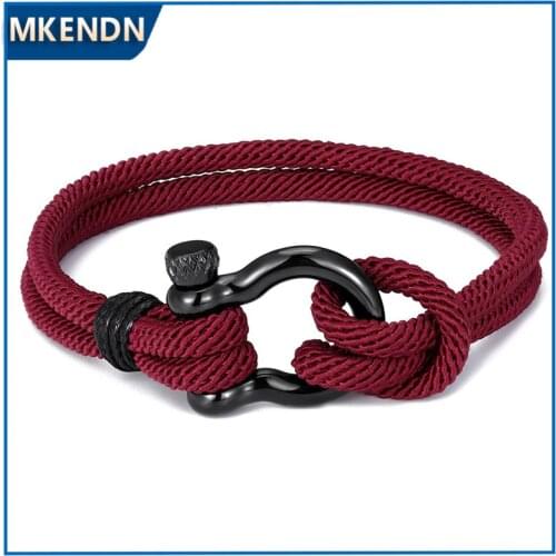 MKENDN Navy style Camping Parachute cord Survival Anchor Bracelet Men Women with Black Stainless Steel Sport Buckle