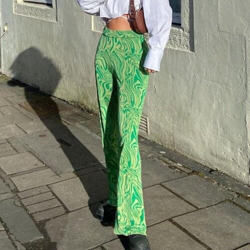 Tie Dye Printed Loose Pants Women Y2K Summer 2021 Green High Waist Oversized Fashion Wide Leg Vintage Trousers Casual Streetpant