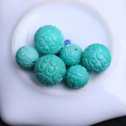 One piece Turquoise green round carved full hole 10/12/14/16 for DIY jewelry making loose beadsFPPJ wholesale nature gemstone