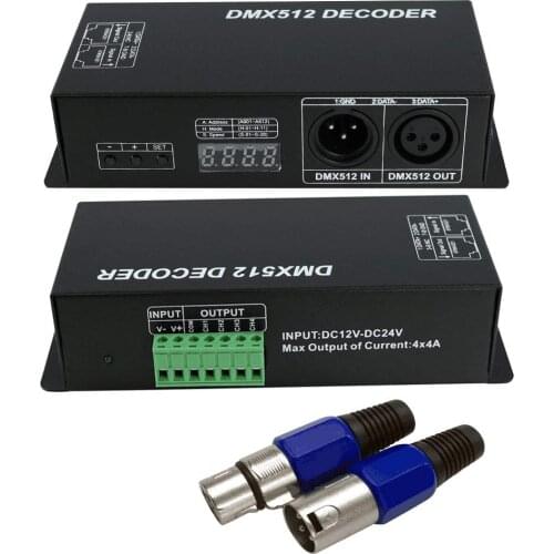 DMX 512 Digital Display Decoder, Dimming Driver DMX512 Controller for LED RGBW Tape Strip Light RJ45 Connection DC12-24V 20A (4