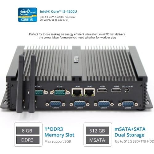 Dual Lan Fanless Mini PC i5 4200U i3 4010U i7 5550U Industrial Computer 6 COM 2 HDMI Dual Band WIFI 2.4G/5G Minipc Windows 10
