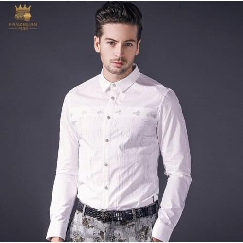 Fanzhuan Free Shipping mens man male 2018 fashion casual long sleeved NEW spring white shirt Korean embroideried 812007