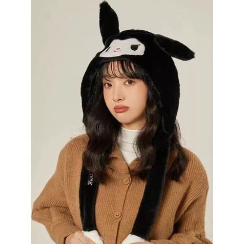 Kawaii Plush Hat Keep Warm Bunny Hat Moving Ears Up Plushie Toy Cartoon Cosplay Head Ornament For Kids Gifts Lolita Girls Cap