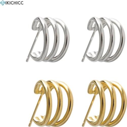 Kikichicc 925 Sterling Silver 9mm Three Line Circle Hoops Women Round Luxury Hollow Luxury Large Thick Rock Punk Jewelry