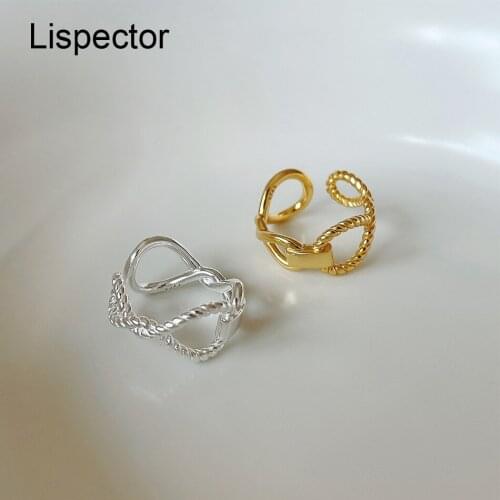 Lispector 925 Sterling Silver French Braided Twisted Rings for Women Minimalist Simple Hollow Knotted Open Ring Female Jewelry