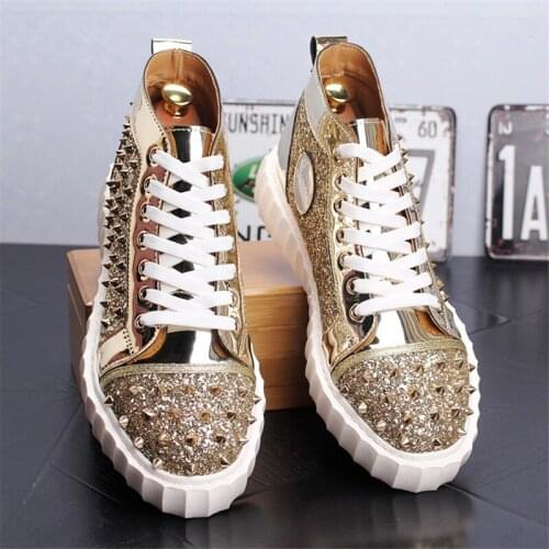 Brand Men Casual Leather Shoes Man Shoes Fashion Rivet Sneakers Men Fashion High Top Shoes Genuine Leather Men Shoes Men Loafers