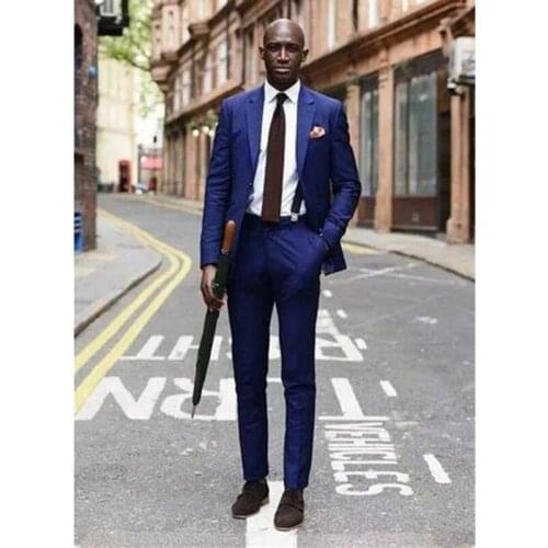 New Arrival Mens suits Homme Custom Made Groomsmen Suits Peaked Lapel Blue Men Wedding Suits new Fashion men suit (Jacket+Pants