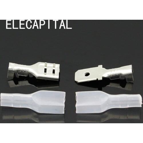 6.3mm 100 sets BRASS Crimp Terminal 100pcs Female Spade Connector + 100pcs Male Spade Connector+ 200pcs Case