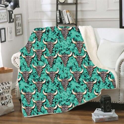 Bull head Geometry Warm Sherpa Fleece Blanket 3D Fashion Leopard Pattern Throw Duvet Adult Teen Children Kids Sofa Car Bed Cover