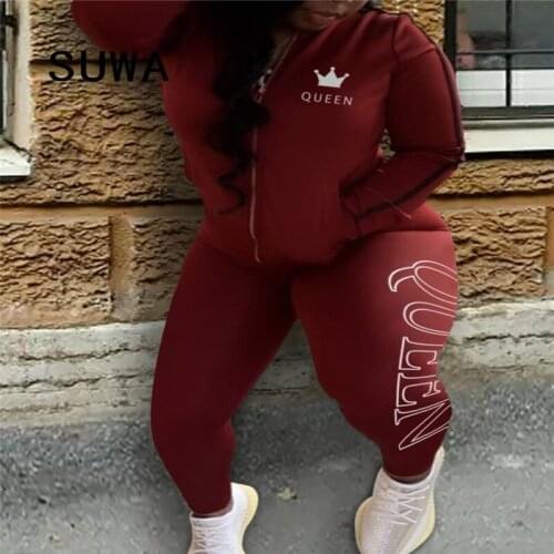 Wholesale Plus Size Clothing Tracksuit Women Two Piece Pants Sets Zipper Long Sleeve Jacket Top Jogger Leggings Streetwear