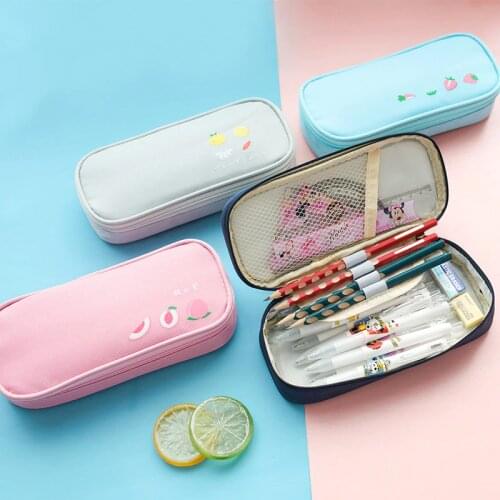 Large Capacity Pencil Bag with Fruit Pattern Oxford Fabric Pencil Case Kawaii Pouch for Student Back To School Stationery Box