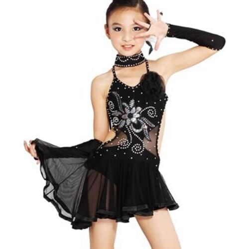 2020 Girls Latin Dance Dress Costumes Child Sleeveless Ballroom Dance Costume Sequins Latin Performance Dance Dress For Girls